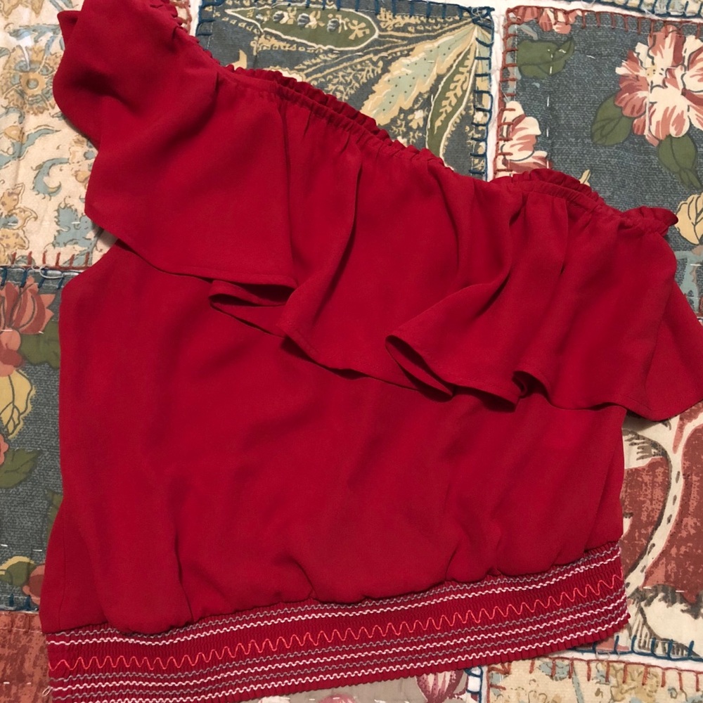 Red one sleeved crop top